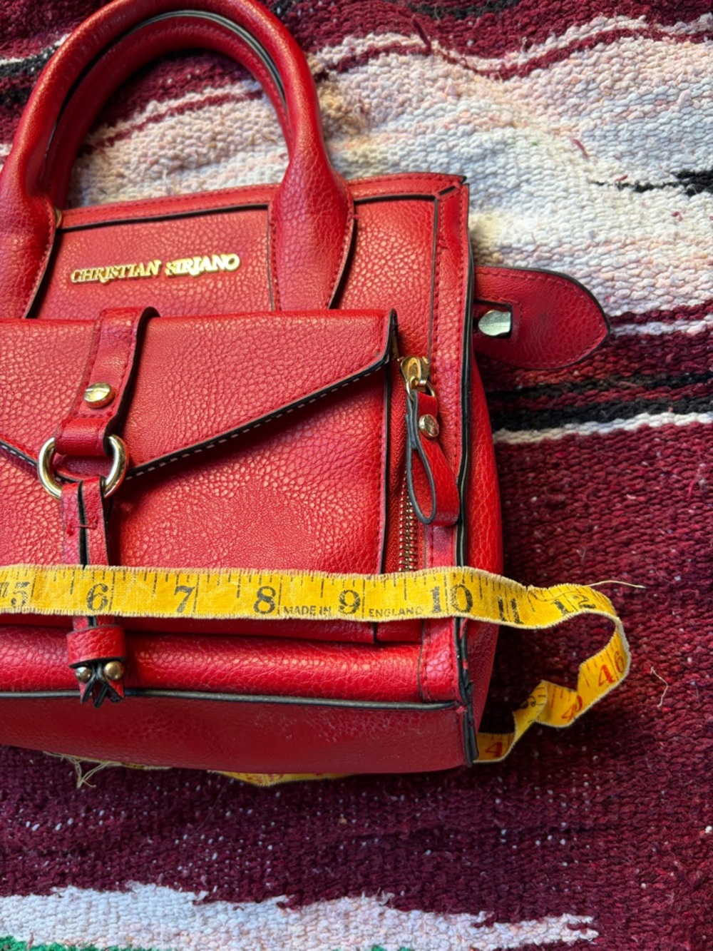 Christian Siriano Red Textured Leather Satchel with Front Pocket - Picture 6 of 9